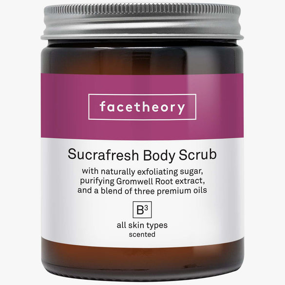 Sucrafresh Body Scrub B3 with exfoliating sugar, Gromwell Root, and premium oils